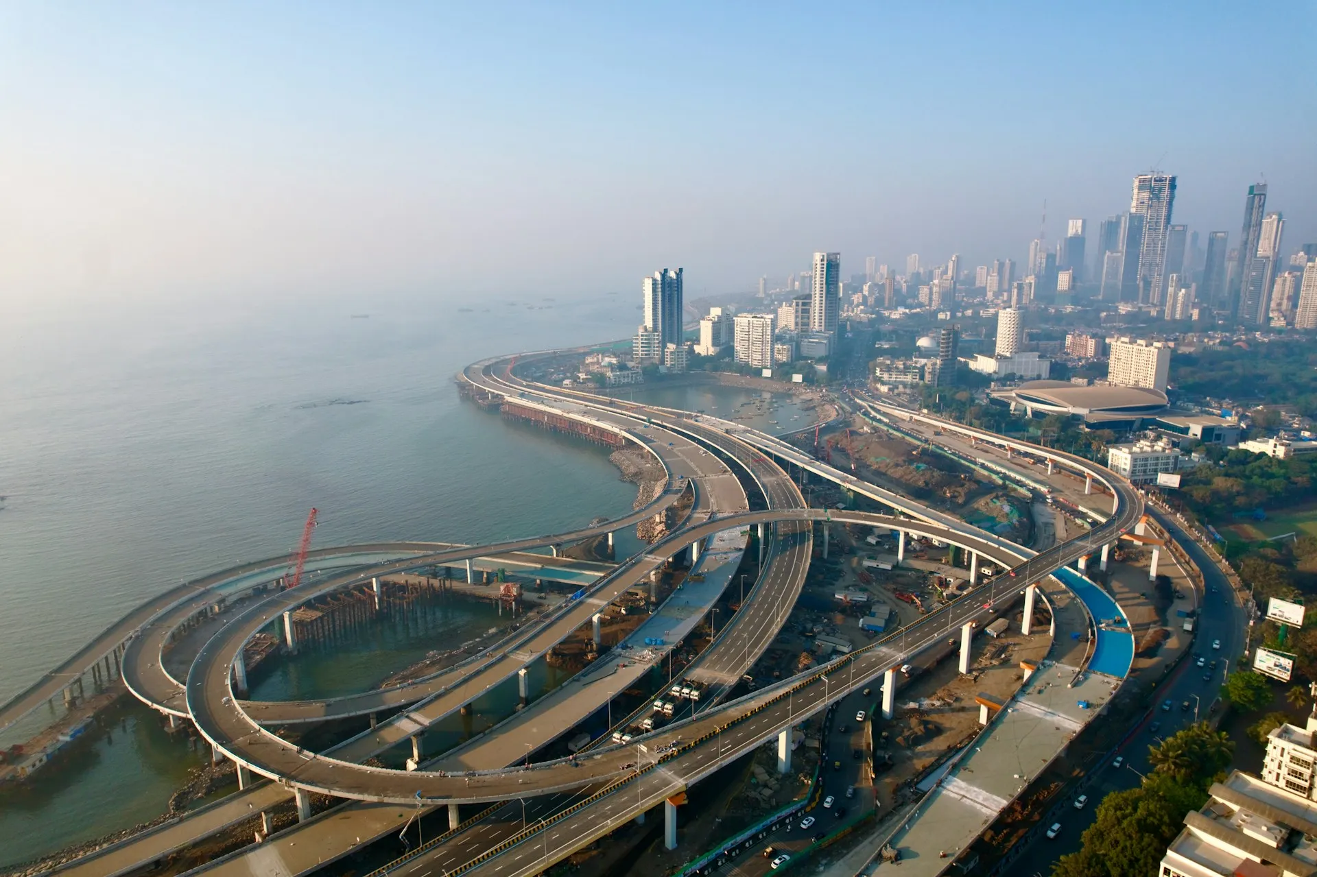 Aerial view of Mumbai coastal highway interchange